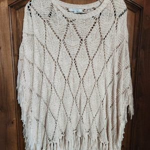 FavLux Fashion knit poncho sweater with fringe